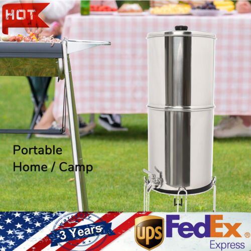 2.25 Gallon Stainless-Steel Gravity-fed Water Filter System W/ 2 Washable Filter