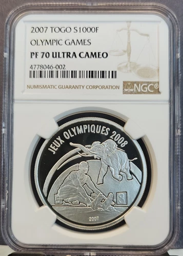 2007 TOGO SILVER 1000 FRANCS S1000F OLYMPIC GAMES NGC PF 70 ULTRA CAMEO POP 1