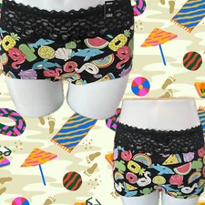 Torrid 0 Summer Beach Pool Graphic Wide Lace Waistband Cotton Boyshort Panties
