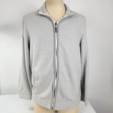 Tasso Elba Sweater Jacket Mens Sz XL Gray Full Zip Up Lightweight Casual Cotton