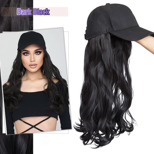 Baseball Hat Black White Red Cap with Hair Long Wavy Wigs Bucket Hat for Women - Picture 38 of 116