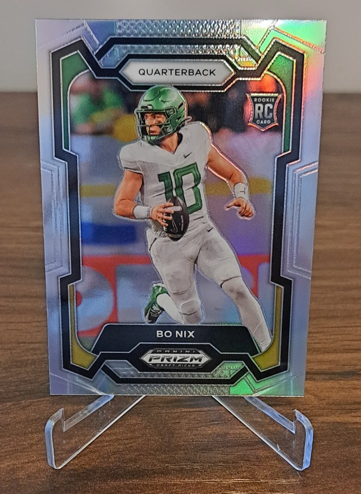 Bo Nix 2024 Prizm Draft Picks Silver Holo Rookie Card #105 Denver Broncos Oregon