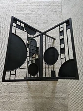 Rare Frank Lloyd Wright Black Metal Magazine Wood Rack Circles Squares Arts Craf