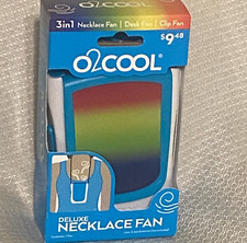 O2COOL Deluxe 3-in-1 Rainbow Necklace Fan - Clip Hands Free Desk Fan