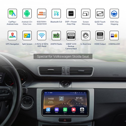 DAB+VWA12S 9" Android 13 8Core GPS Sat Nav Car Stereo Radio For VW EOS Bora Golf - Picture 3 of 24