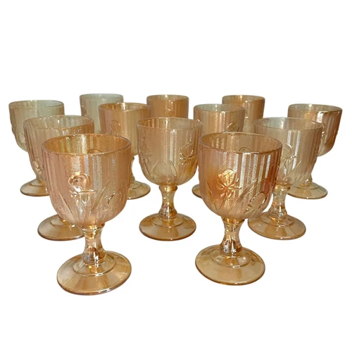 Jeanette Glass Iris And Herringbone Marigold Short Wine Goblet Set of 12