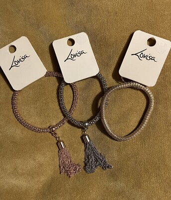 NEU £19 3 x Louisa Seil Quaste Armbänder/Armreifen - Silber, Gold & Roségold
