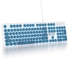 Retro Typewriter Keyboard Full Size 104-Key LED Backlit Blue with Number Pad