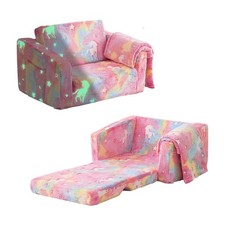 Toddler Couch Fold Out, Foldable Toddler Chair with Blanket, Flip Out Kids Co...