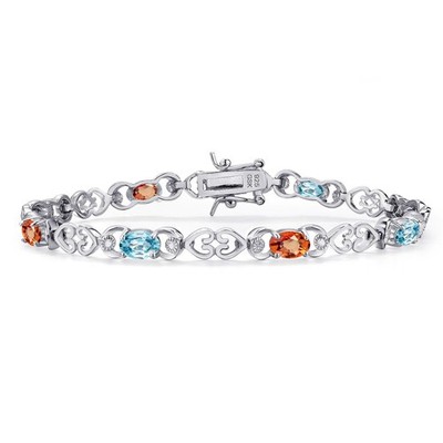 925 Sterling Silver Blue Zircon and Orange Sapphire and Lab Grown Diamond