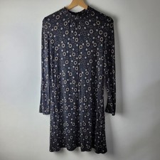M&S Women Size 8 Black Floral Print Stretch T-shirt Dress Top Casual Smart Relax