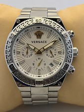 Vintage Men's Versace Chronograph Quartz White Dial Silver Case Wristwatch