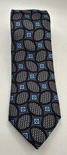 Vintage Ermenegildo Zegna 100 Silk Made in Italy Black Gray Blue Geometric Tie