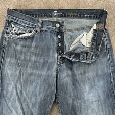 7 For All Of Man Kind Jeans Mens 34x32 Blue Dark Wash Relaxed Fit Button Fly USA