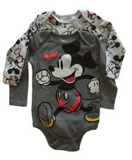 Disney Baby Mickey Mouse Print Long Sleeve One Piece Bodysuit Sz 24 Months