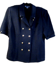 St John Collection by Marie Gray BLACK Jacket SZ 10 Knit Double Breasted Buttons