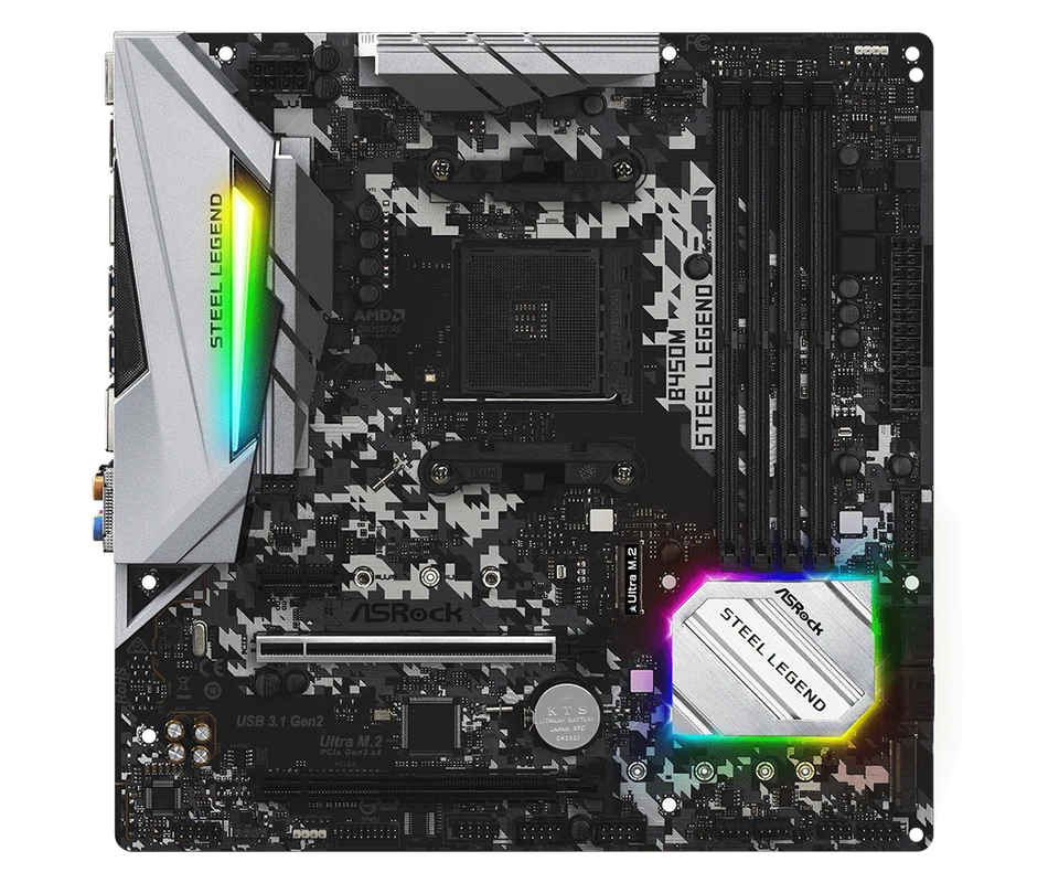 ASRock B450M Steel Legend AM4 Micro ATX DDR4 M.2 RGB placa base soporte Ryzen - Imagen 3 de 4