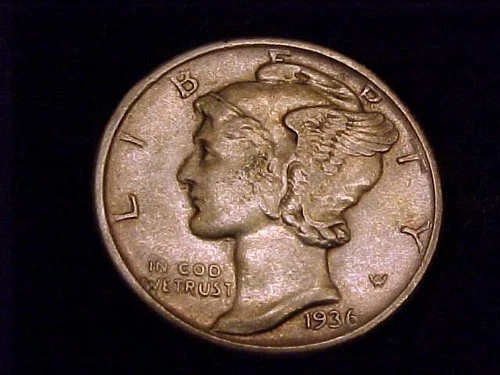 1936-D  Mercury Dime, Very Fine  Grade.