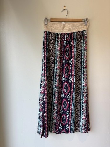 Funky Summery Holiday Hippy Boho Aztec Print Lace Skirt Size Medium
