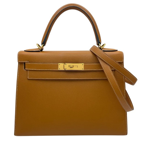 HERMES Kelly 28 Gold Epsom Leather Shoulder Bag X Stamp #OKB305