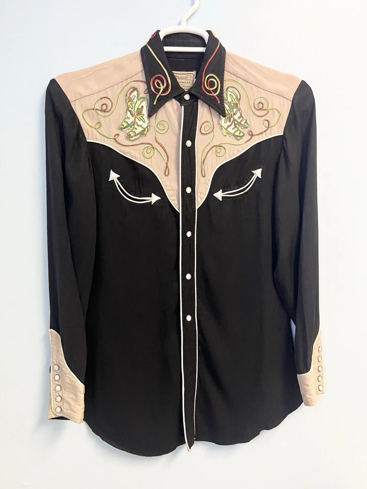 Vintage 50’s H Bar C Horse Yoke Detail Western Cowboy Shirt Pearl Snap Button Up - Image 3 of 4