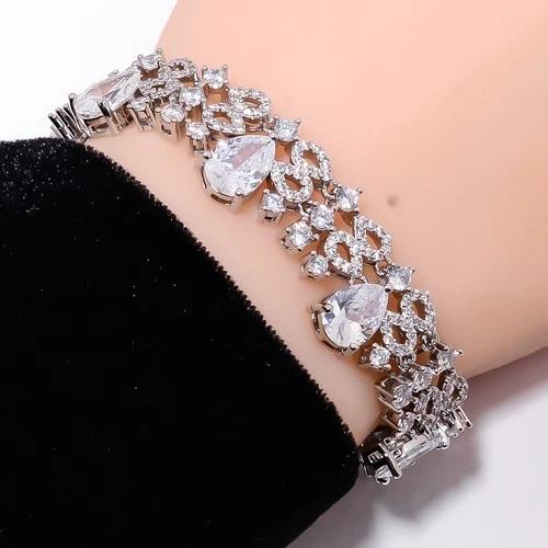 White Topaz, CZ 925 Sterling Silver Adjustable Bracelet 7-8" B139932