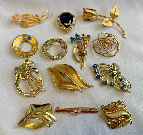 Vtg Brooch Lot Faux Pearl / Gemstones Rhinestones Scatter Pins Costume Jewelry