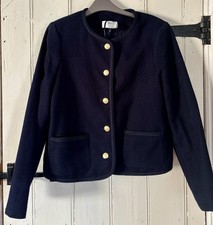 M & S Black Boucle Textured Cotton, Gold Button Boxy Jacket/Blazer 14