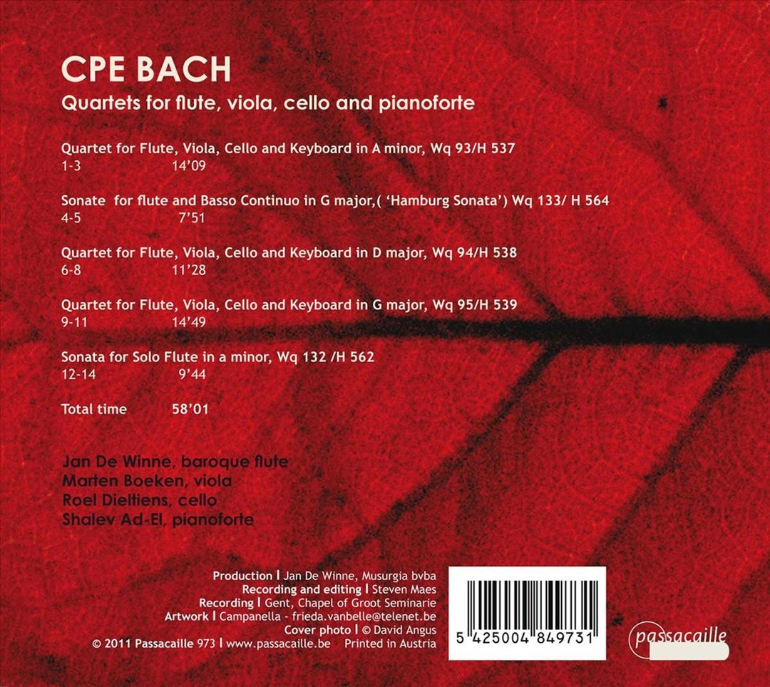 Shalev Ad-El / Marten Boeken / Roel Dieltiens / Jan De Winne C.p.e. Bach: Quarte