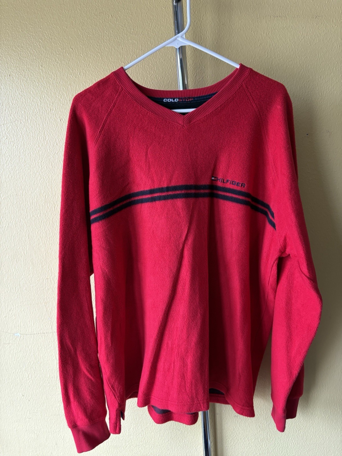 S Long Sleeve Shirt Xl Pullover V-neck Ribbed Red