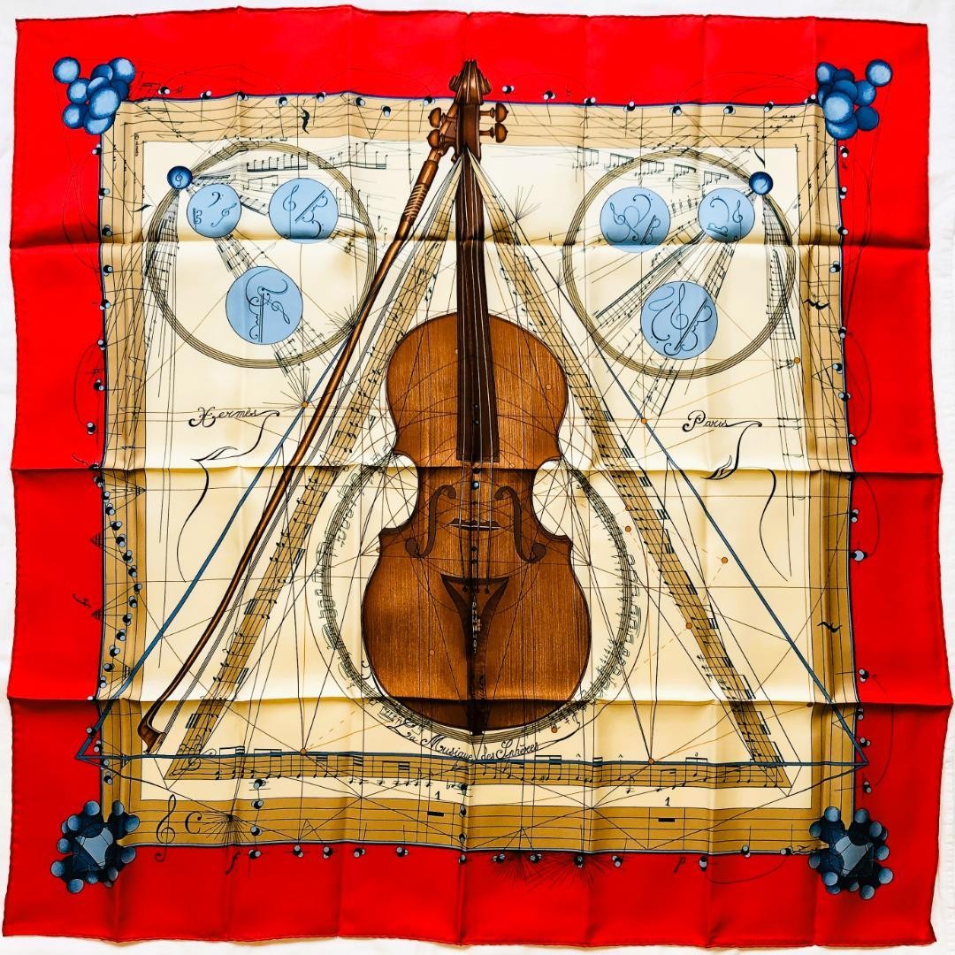Hermes 90 Music Sphere Violin Silk Scarf M1_0702 Luxury Fashion Accessory