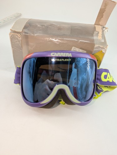Vintage Carrera Ski Goggles Snowboard Neon Green Purple/pink Yellow Lens Winter - Picture 2 of 5