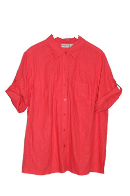 Y2K VTG Linen Rayon Shirt Plus 1X 18W 20W Tropical Pink Coastal Grandma Summer