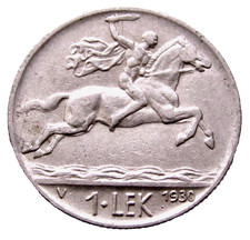 ALBANIA King Zog 1930 V 1 LEK, Alexander the Great ON HORSEBACK, NICKEL