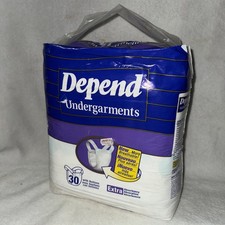 1996 Vtg Depend Undergarments Adult Diapers 30 Pack Buttons Extra Absorbency NEW