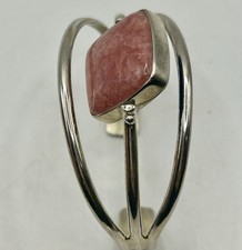 925 Sterling Silver Reversible Blue Pink Stone Cuff Bracelet 32g
