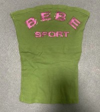 Y2K Bebe Sport Tube Top Strapless Size S Green / Pink Rhinestones On Logo