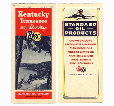 Vintage 1947 Kentucky & Tennessee Road Map   Std. Oil of Kentucky (KYSO)