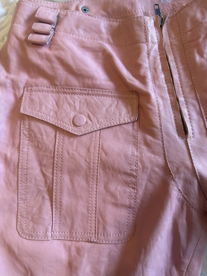 Pantalones de cuero rosa para dama talla 12 broches a presión en las piernas bolsillos de pierna recta vintage Foto 3 de 4