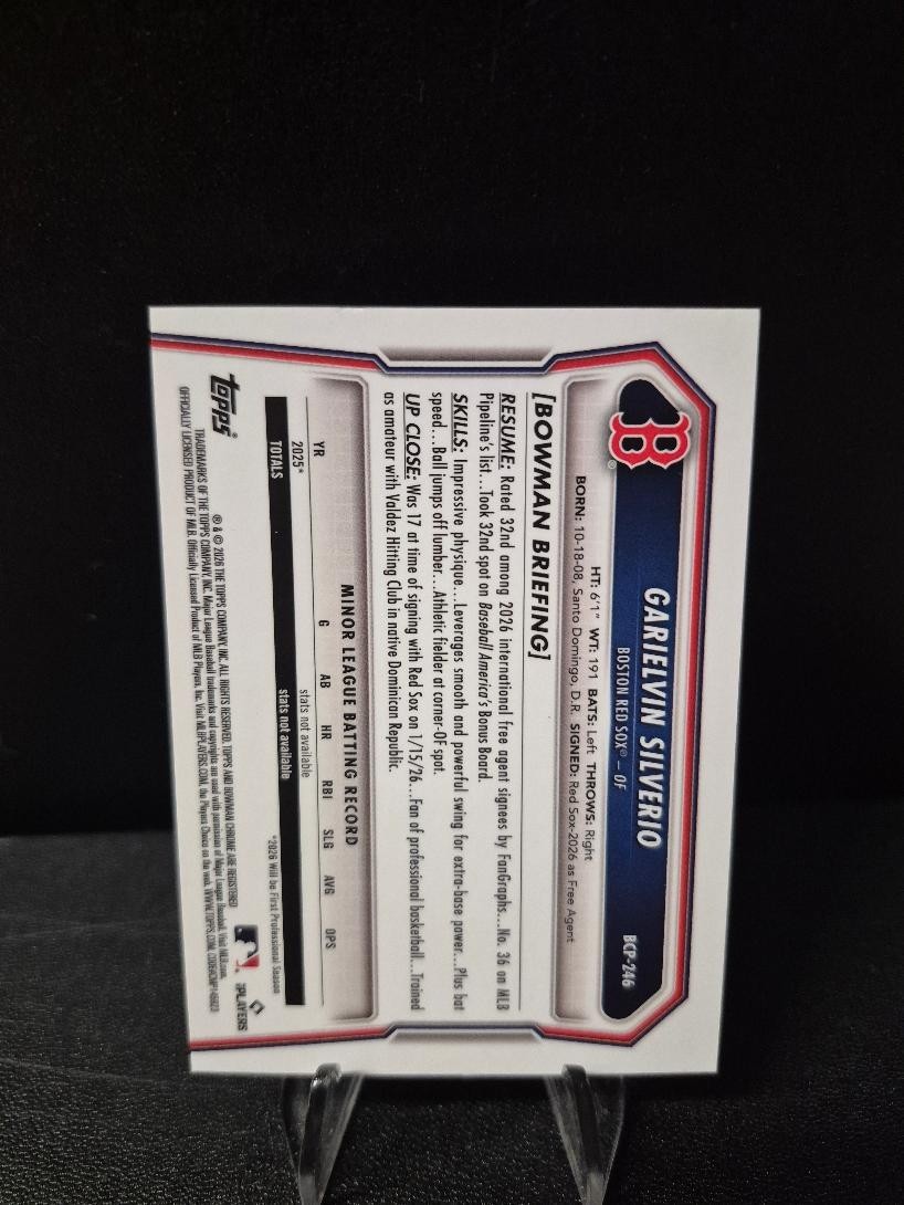 2026 Bowman Chrome Orange Reptilian #BCP-246 GARIELVIN SILVERIO #06/25 RED SOX view 2