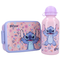 Set Brotzeitdose & Trinkflasche | Geschenkset Disney Stitch (Flieder Blumen)