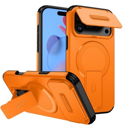 For iPhone 17 Pro Max 16 15 Magnetic Stand Slide Camera Lens Armor PC TPU Case
