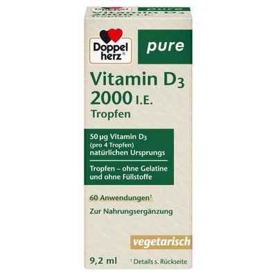 DOPPELHERZ Vitamin D3 2000 I.E. pure Tropfen 9,2 ML PZN 16753262