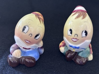 Vintage 1950s Japan Miyao Humpty  Dumpty Egg Salt & Pepper Shakers w / Corks