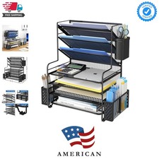 7 Tier Desk File Organizer, Letter Tray Paper Organizer with Pen Holder and M...