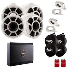 Wet Sounds REV 10 White Fixed Clamp Tower Speakers Suitz speaker Covers SDX2 Amp