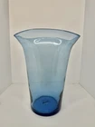 HTF Vintage MCM Early Blenko Glass 439L Fan Top Vase In Sky Blue 12.5” Seeded