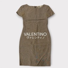 VALENTINO linen blend silk short sleeves Dress Women Size 8 beige Genuine