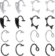 16 Pcs Fake Lip Rings Snake Bite Non-Piercing Ear Nose Cuff Jewelry Set