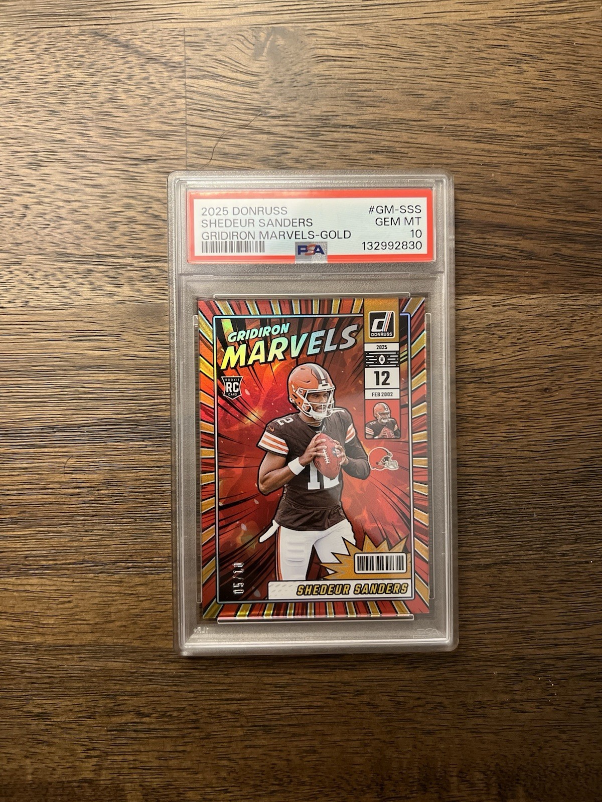 Shedeur Sanders 2025 Panini Donruss Gridiron Marvels SSP Gold 5/10 GM-SSS PSA 10